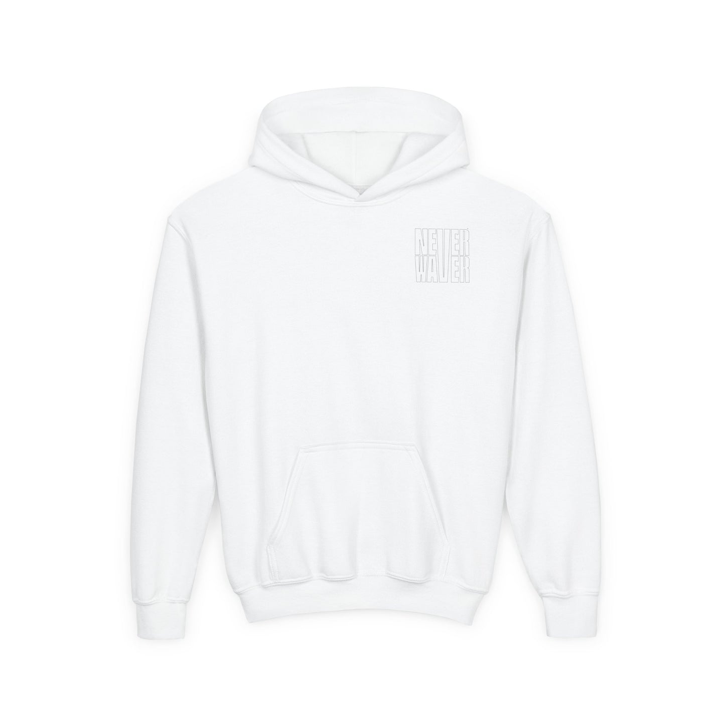 Youth Jesus Hoodie - "Never Waver” Jesus bold, eye-catching design that reflects a steadfast faith and confidence in Christ. " Sweatshirt for Young Jesus Lovers - Never Waver