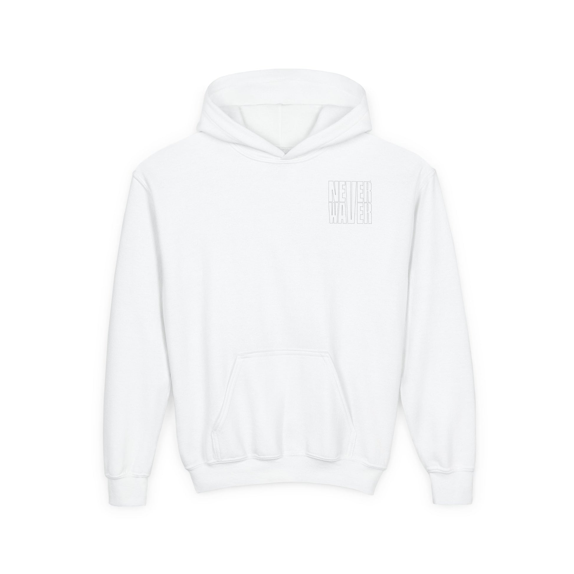 Youth Jesus Hoodie - "Never Waver” Jesus bold, eye-catching design that reflects a steadfast faith and confidence in Christ. " Sweatshirt for Young Jesus Lovers - Never Waver
