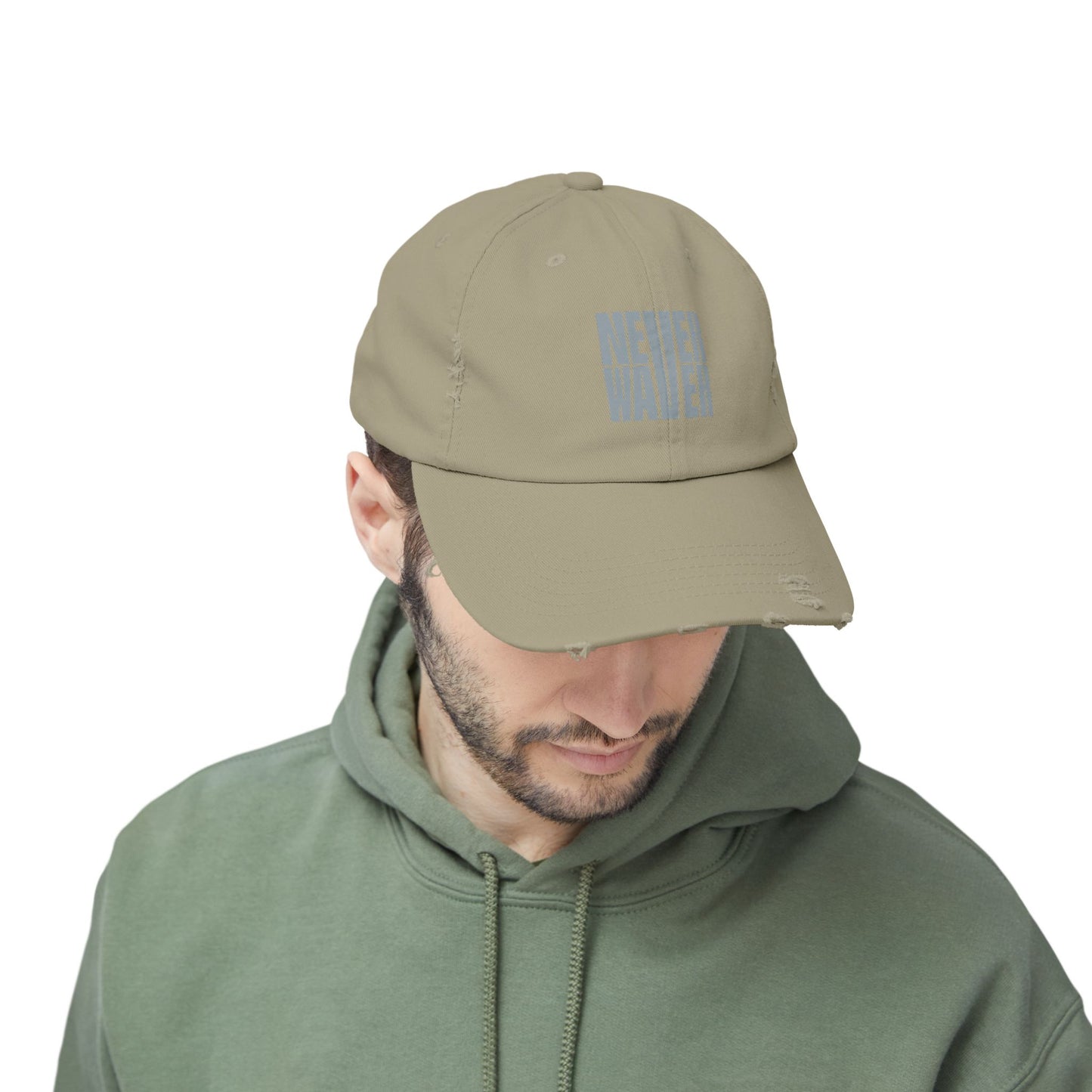 Unisex Distressed Cap - 'Never Waver' Casual Hat for Everyday Style
