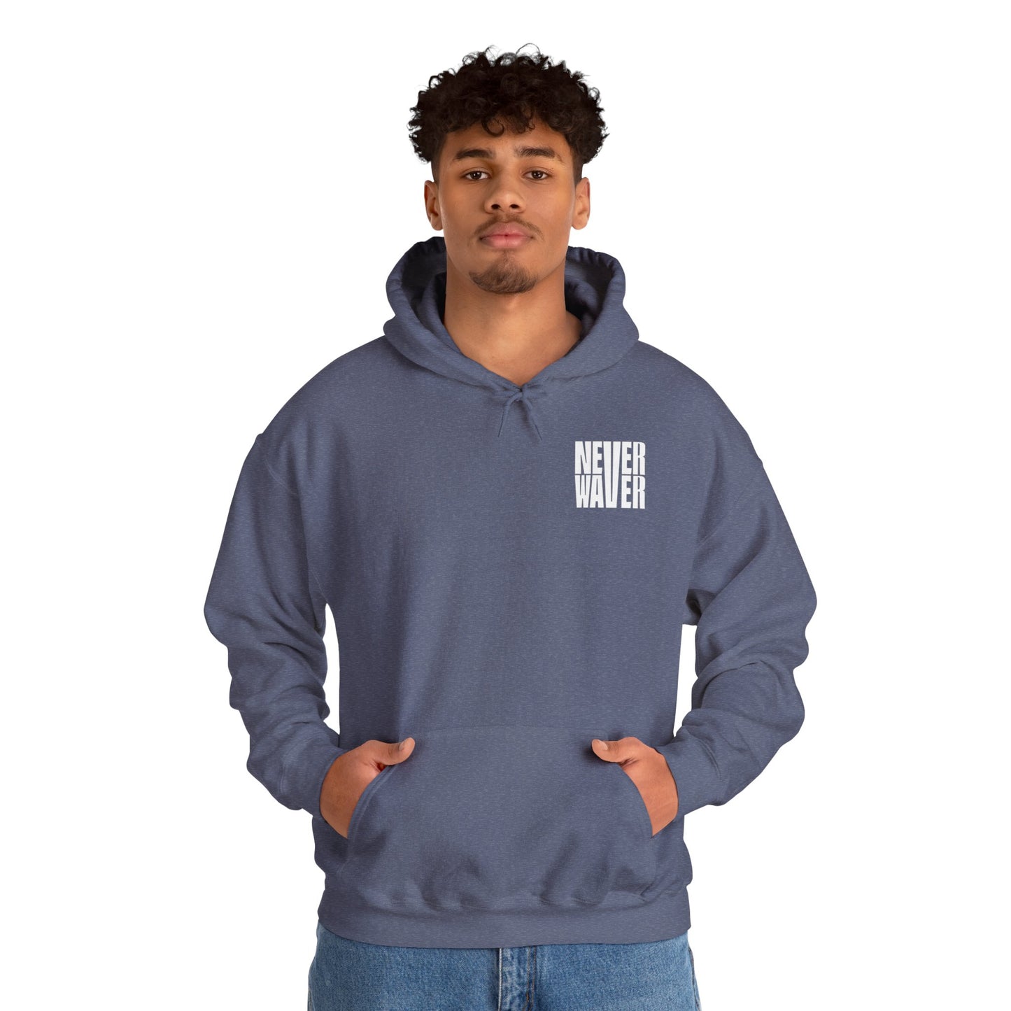 Never Waver” Jesus a bold, eye-catching design that reflects a steadfast faith and confidence in Christ. Hoodie - Unisex Heavy Blend™ Sweatshirt - Never Waver