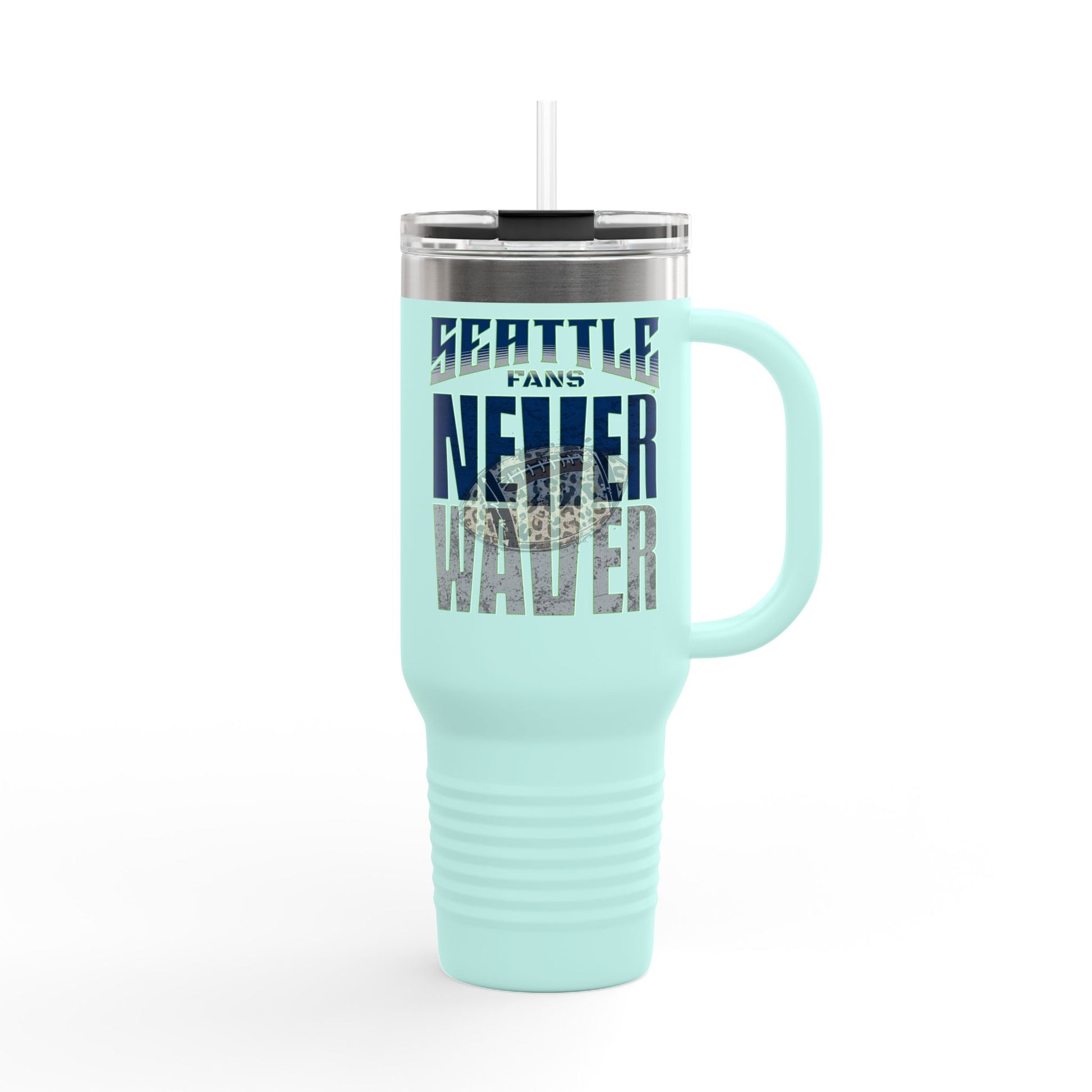 Seattle Fans Never Waver W-Leopard Football Insulated Travel Mug, 40oz - Never Waver