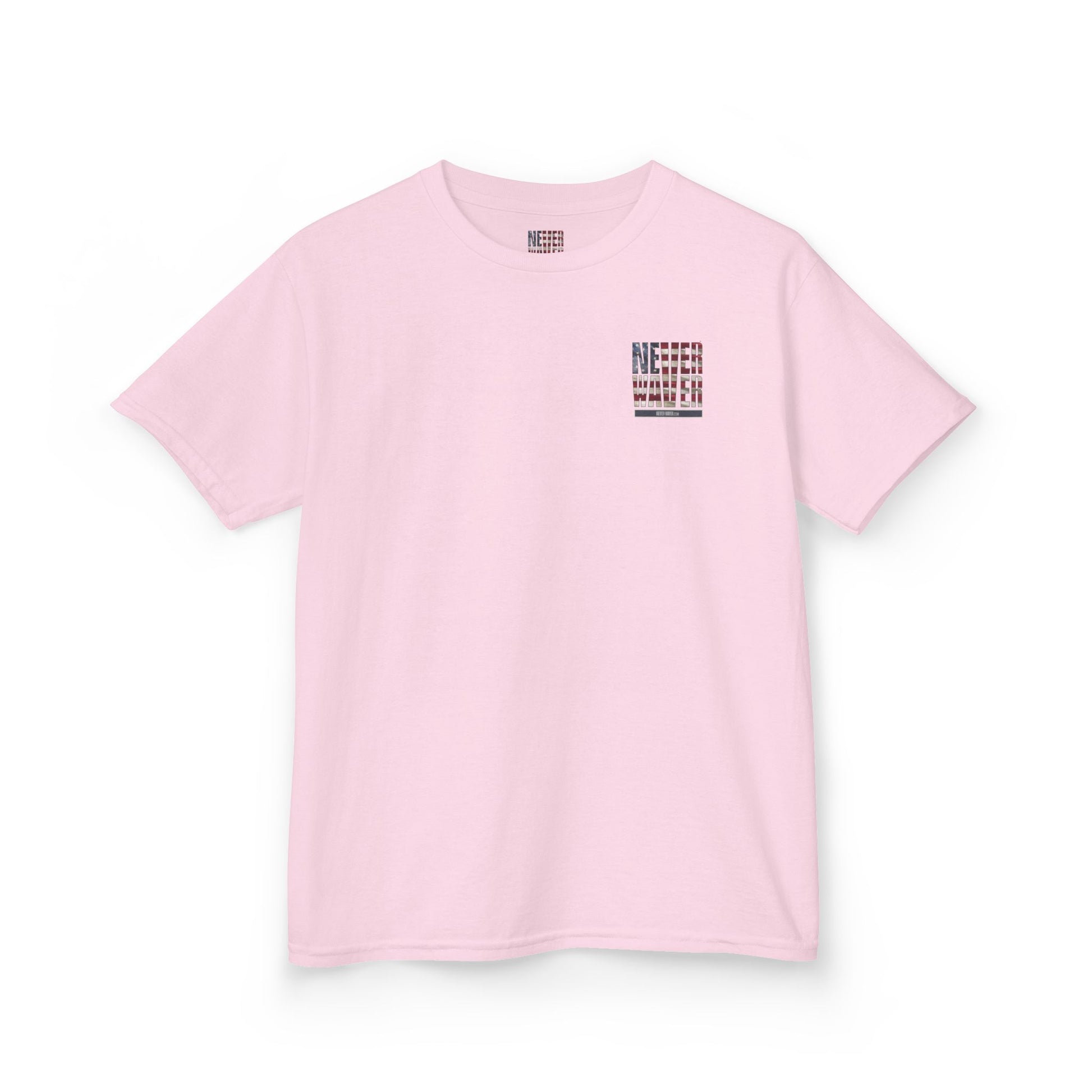 Patriotic Kids Heavy Cotton Tee - 'America Never Waver' USA Graphic Tee - Never Waver