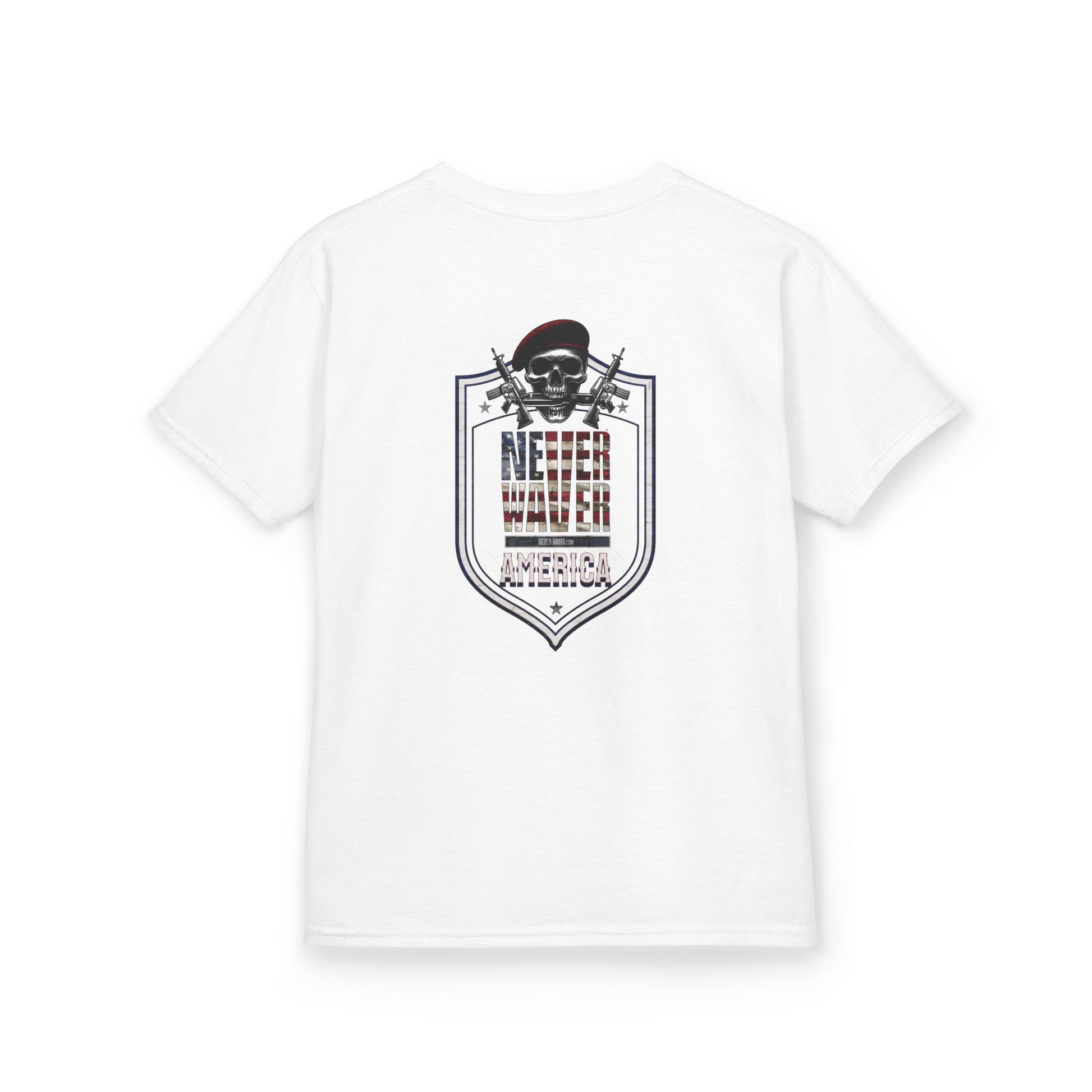 Patriotic Kids Heavy Cotton Tee - 'America Never Waver' USA Graphic Tee - Never Waver