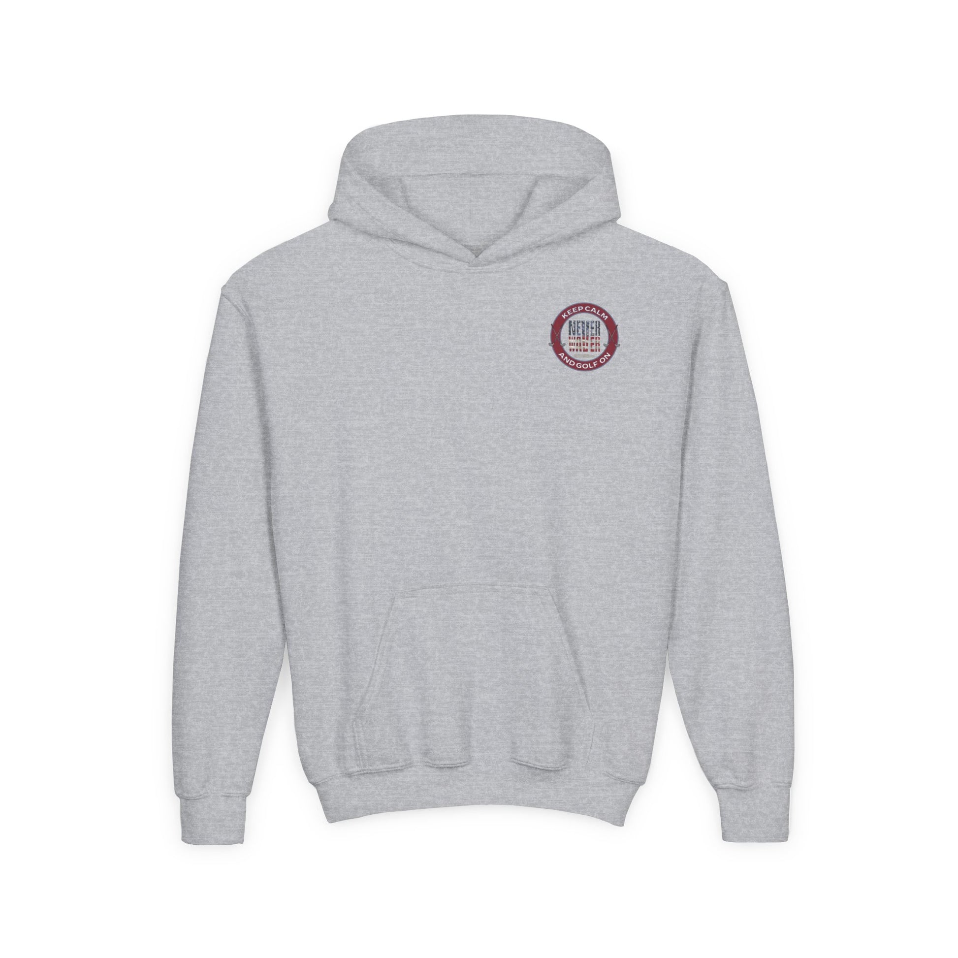 Youth Golf Hoodie - "Keep Calm Never Waver and Golf On" Sweatshirt for Young Golfers - Never Waver