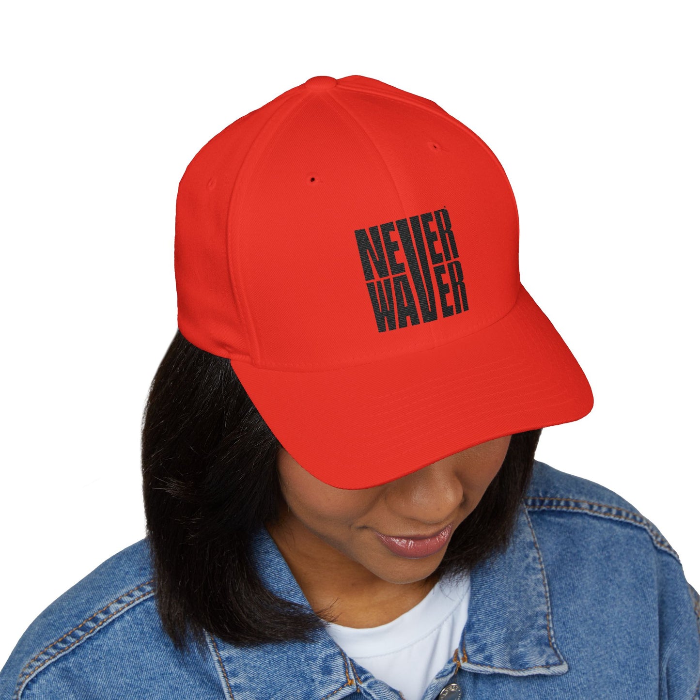 Never Waver Embroidered Cap - Structured White Baseball Hat for Motivation and Style