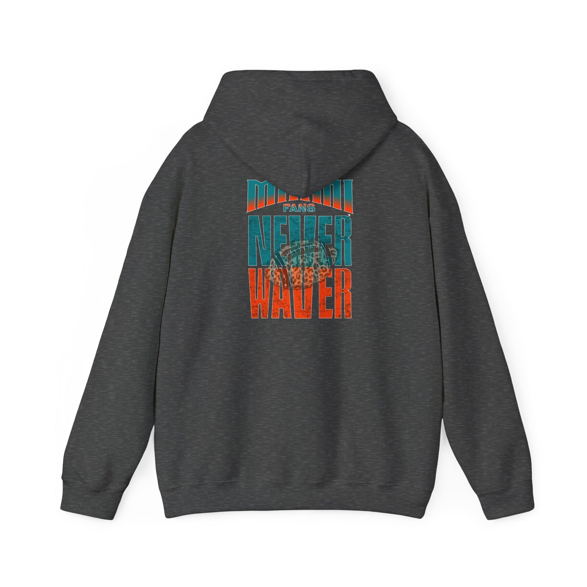 Unisex Heavy Blend™ Hooded Sweatshirt -Miami Fans  NEVER WAVER w Leopard Football | Cozy Streetwear for Every Day - Never Waver