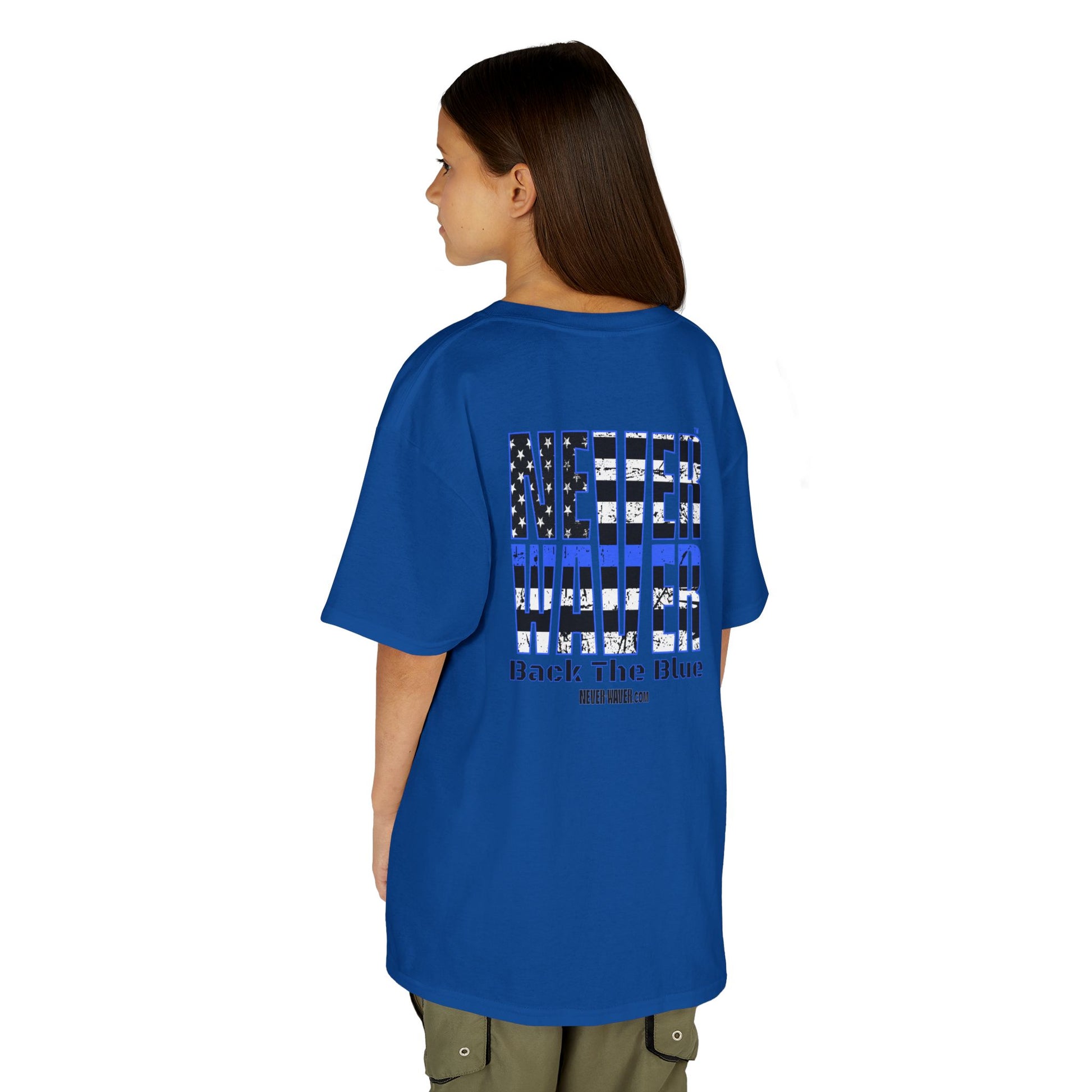 Never Waver Back The Blue  Kids Heavy Cotton™ Tee - Never Waver