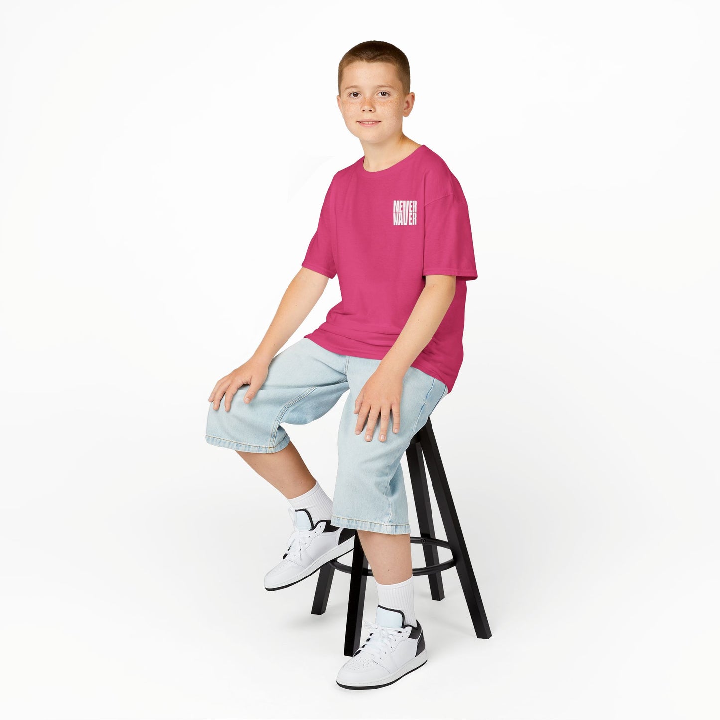 Kids Golf Tee -Never Waver” Jesus a bold, eye-catching design that reflects a steadfast faith and confidence in Christ. - Never Waver