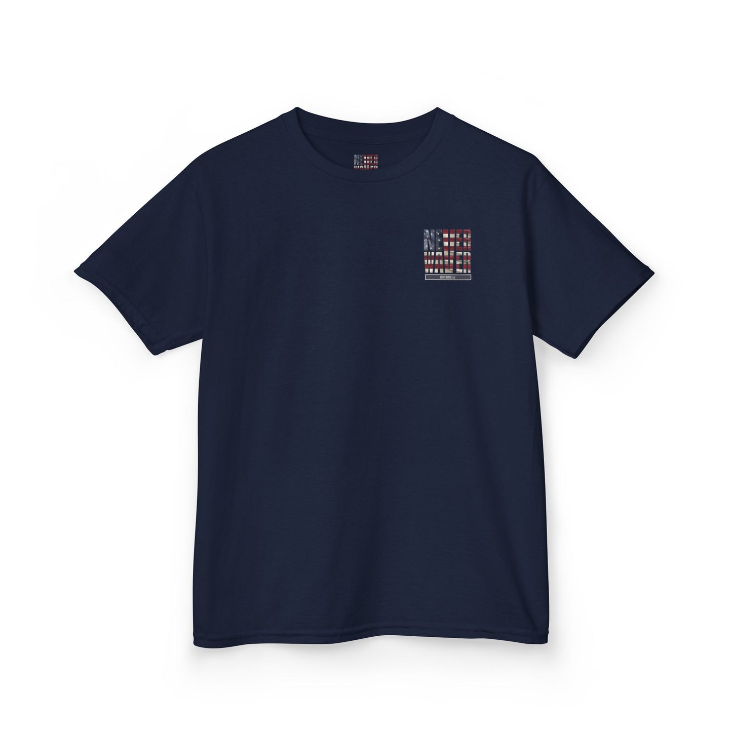 Patriotic Kids Heavy Cotton Tee - 'America Never Waver' USA Graphic Tee - Never Waver