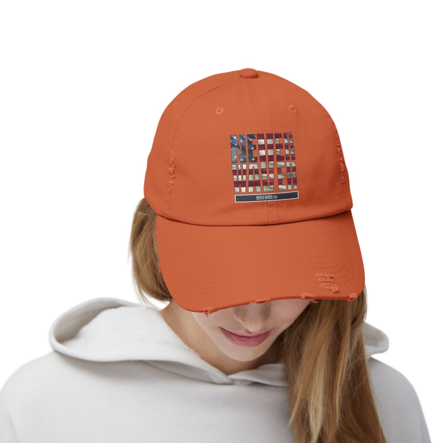 Distressed Cap - "Never Waver" Statement Hat for Everyday Style Patriotic