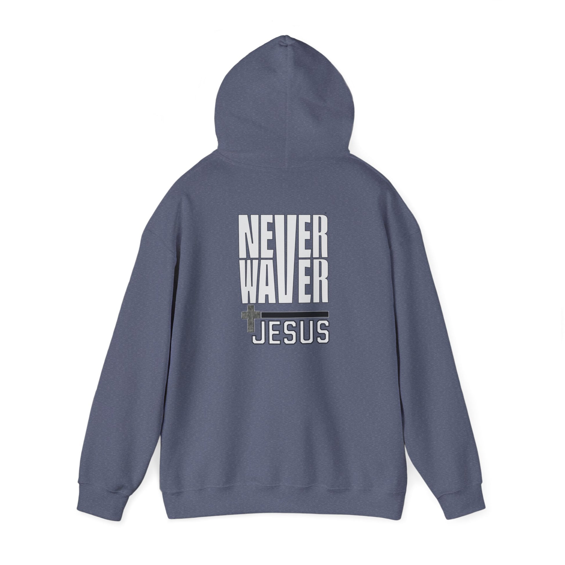 Never Waver” Jesus a bold, eye-catching design that reflects a steadfast faith and confidence in Christ. Hoodie - Unisex Heavy Blend™ Sweatshirt - Never Waver