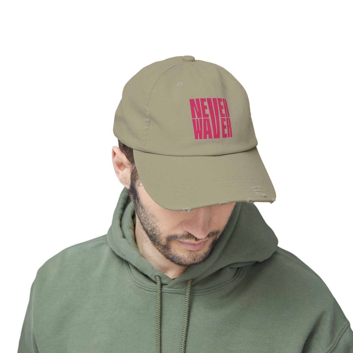 Unisex Distressed Cap - 'Never Waver' Motivational Hat - Never Waver