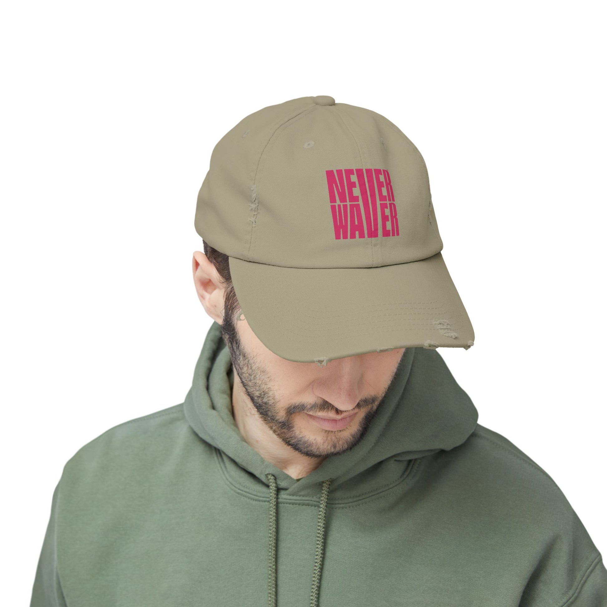 Unisex Distressed Cap - 'Never Waver' Motivational Hat - Never Waver