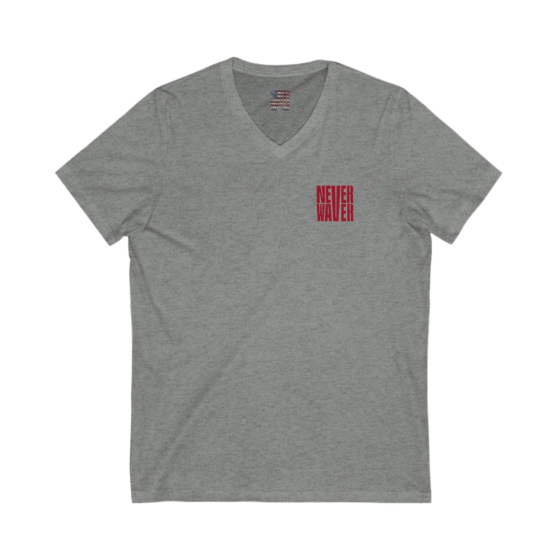 Unisex V-Neck Tee - Never Waver Inspirational Crew T-Shirt - Never Waver