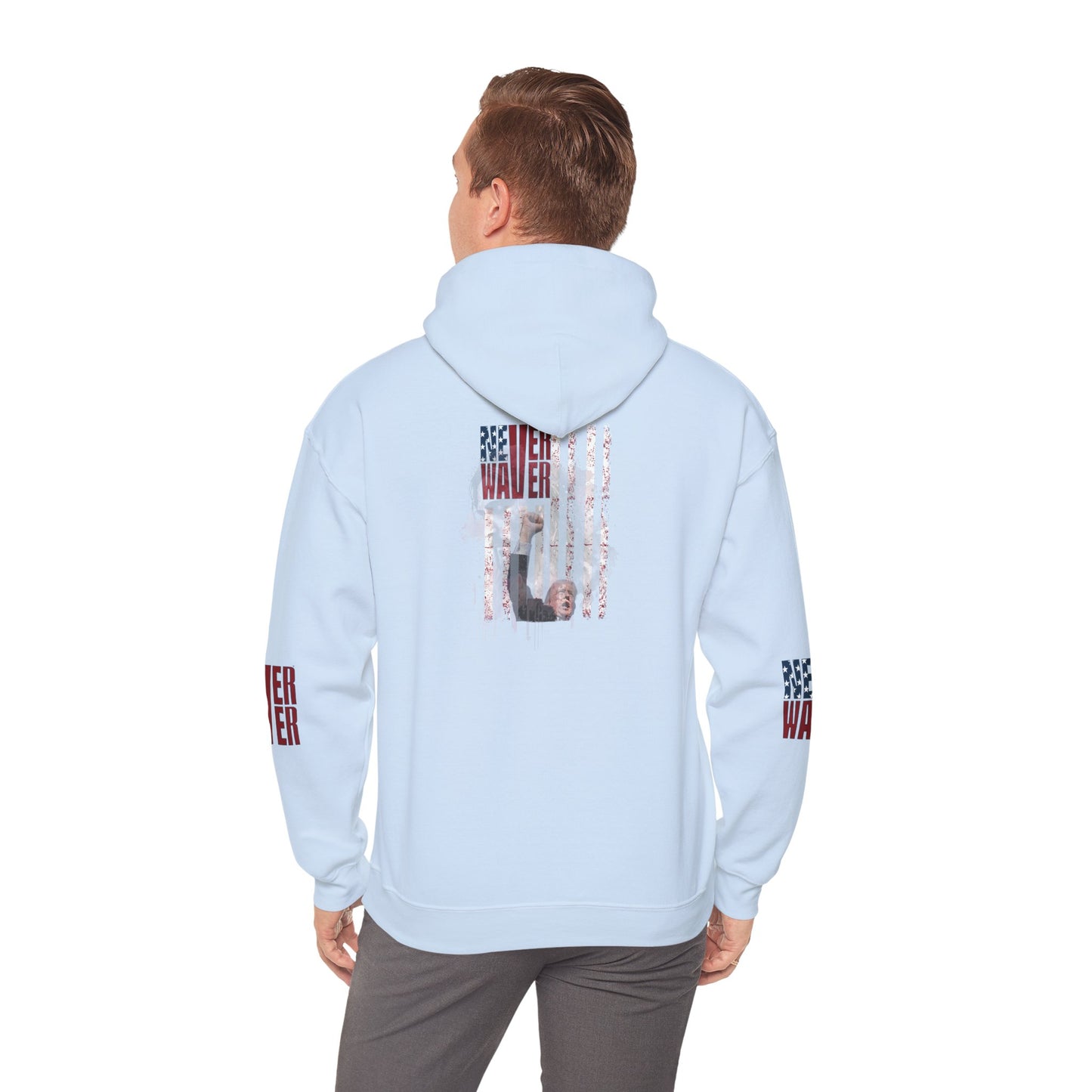 Unisex Heavy Blend™ Hooded Sweatshirt - Stylish Comfort with 'Never Waver Trump Fist Pump W Jesus  Protection' Design - Never Waver