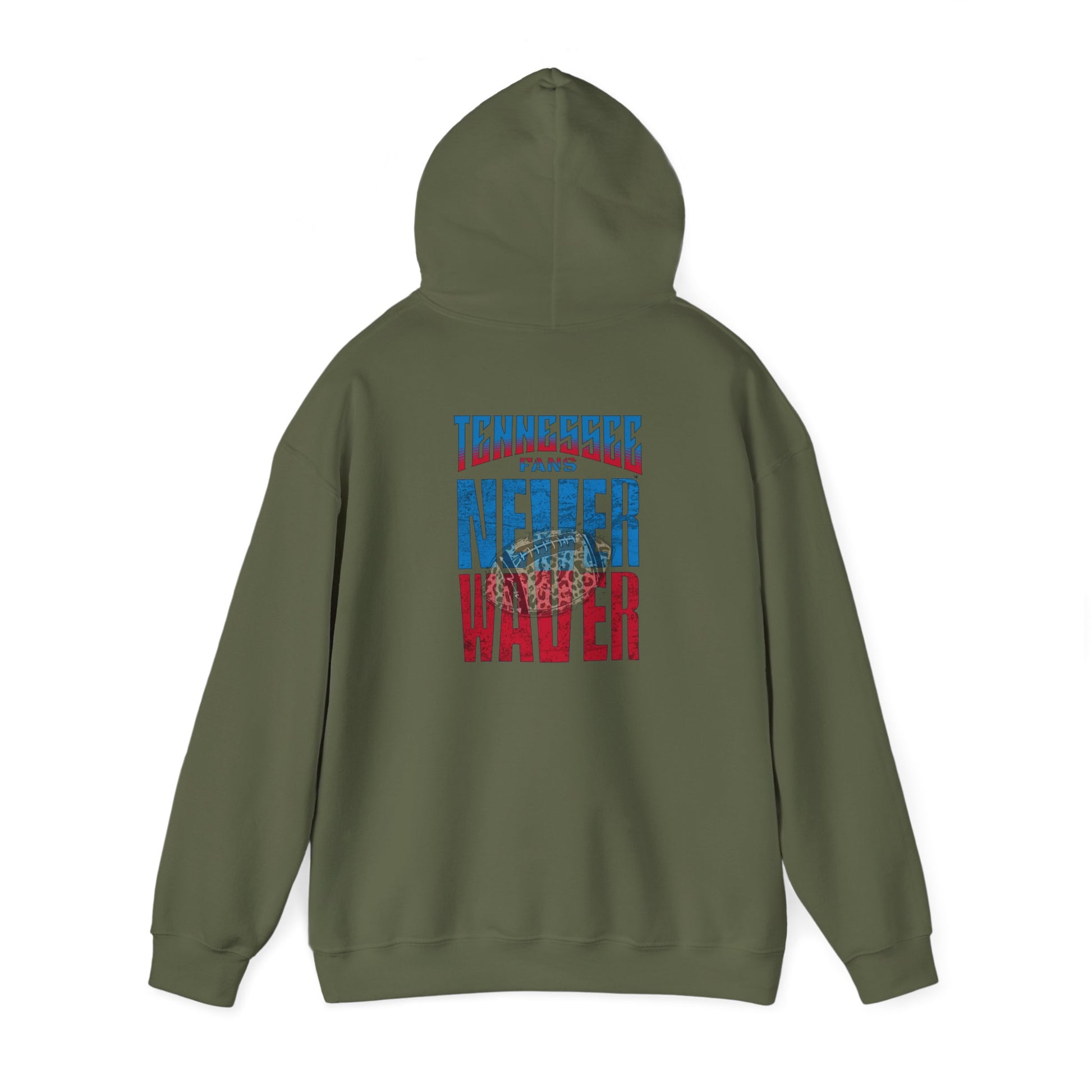 Unisex Heavy Blend™ Hooded Sweatshirt - 'Tennessee Fans Never Waver W Leopard Football' Casual Comfort for Team Fans - Never Waver