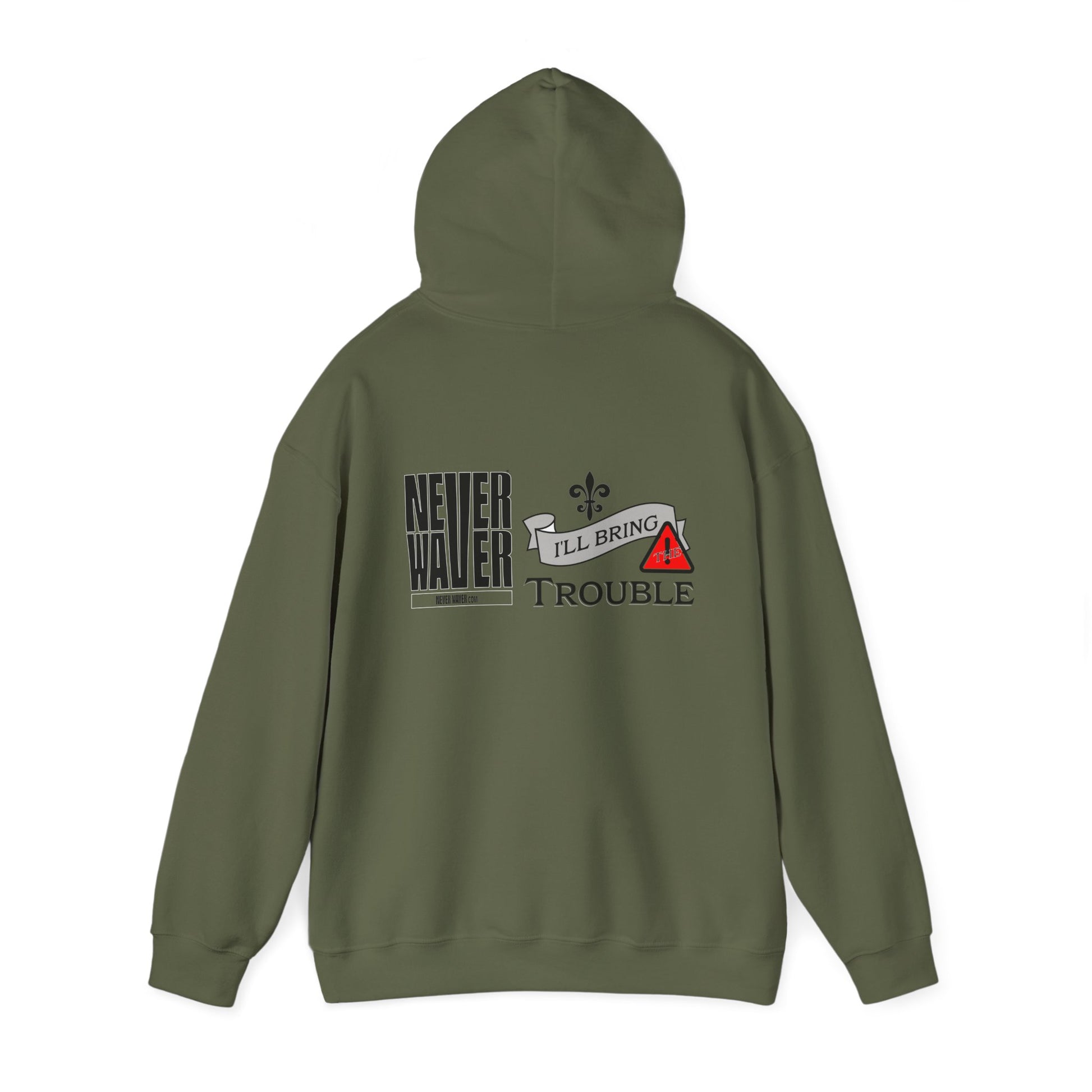 Unisex Heavy Blend™ Hooded Sweatshirt - "Never Waver I'll Bring The Trouble" Inspirational Hoodie - Never Waver