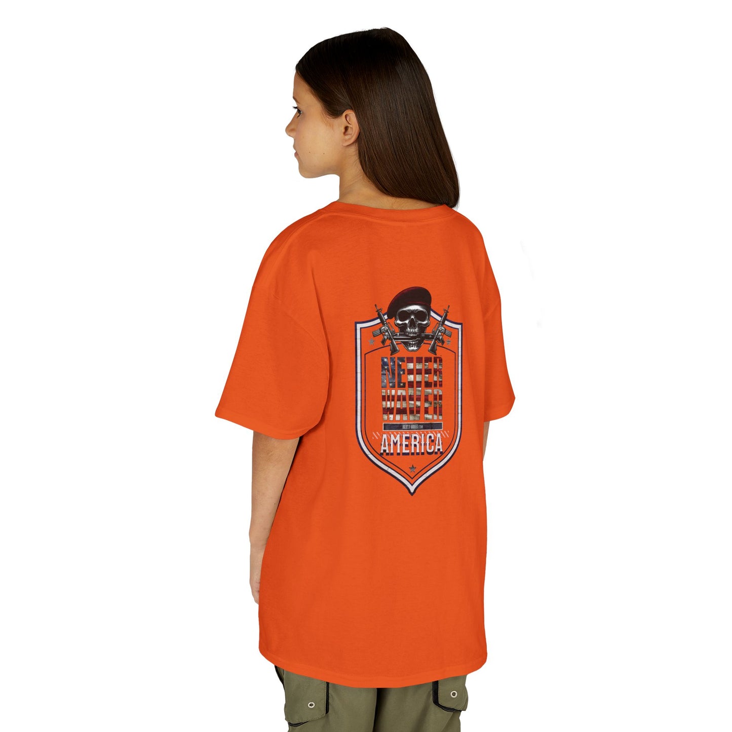 Patriotic Kids Heavy Cotton Tee - 'America Never Waver' USA Graphic Tee - Never Waver