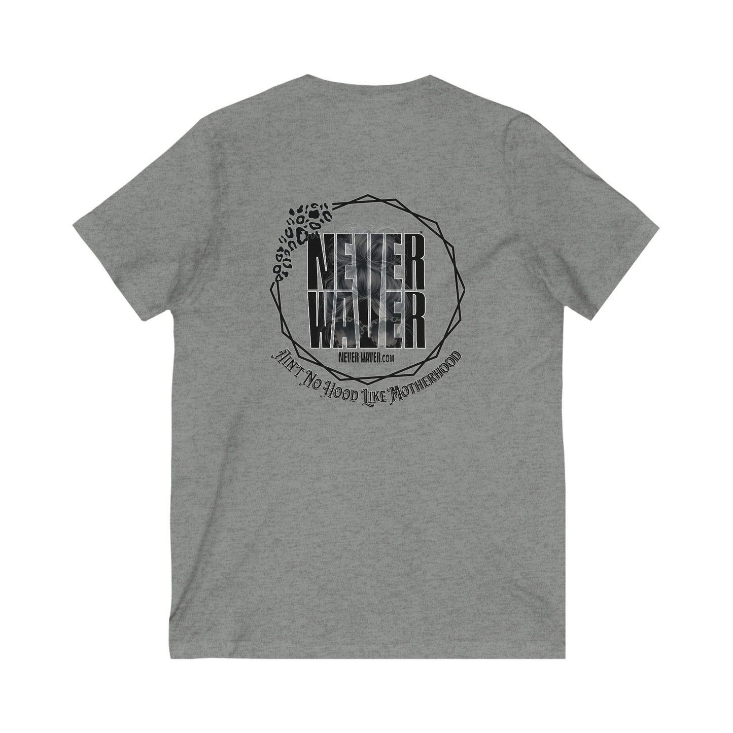 Never Waver Ain't No Hood Like Motherhood V-Neck Tee for Moms - Patriotic Short Sleeve Shirt - Never Waver