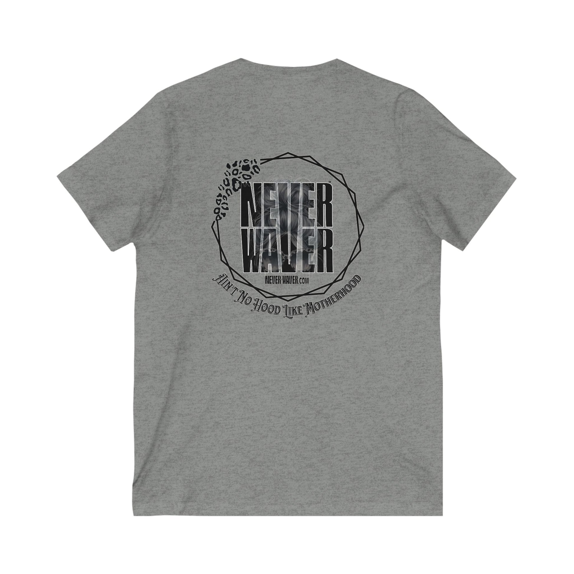 Never Waver Ain't No Hood Like Motherhood V-Neck Tee for Moms - Patriotic Short Sleeve Shirt - Never Waver