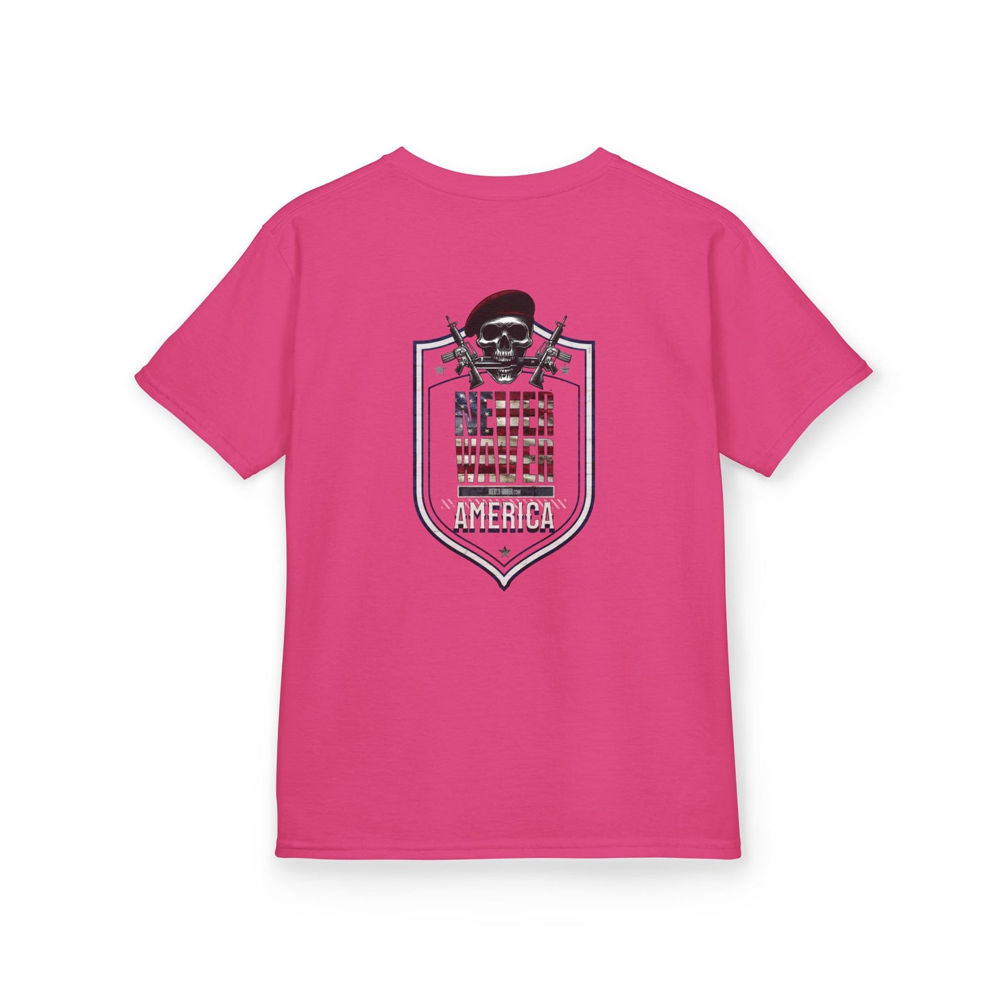 Patriotic Kids Heavy Cotton Tee - 'America Never Waver' USA Graphic Tee - Never Waver