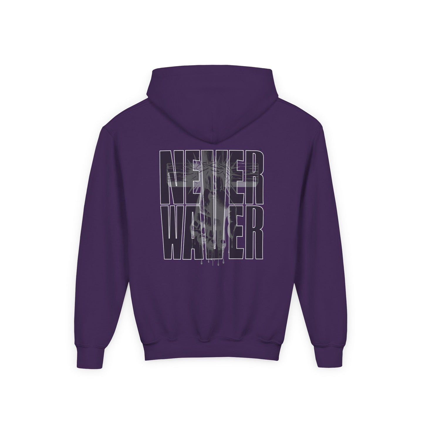 Hoodie - "Never Waver” Jesus a bold, eye-catching design that reflects a steadfast faith and confidence in Christ. " Sweatshirt for Young - Never Waver