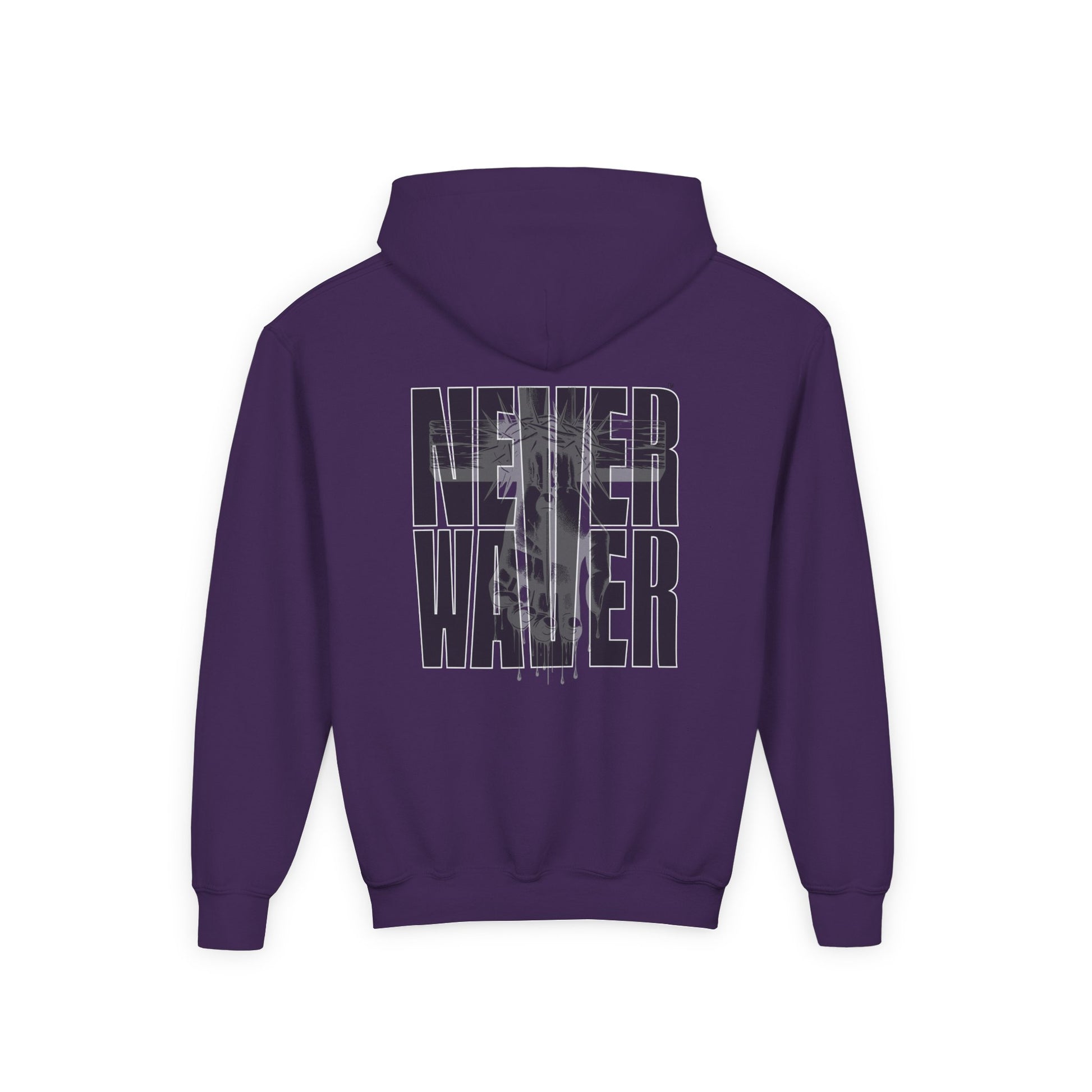Hoodie - "Never Waver” Jesus a bold, eye-catching design that reflects a steadfast faith and confidence in Christ. " Sweatshirt for Young - Never Waver