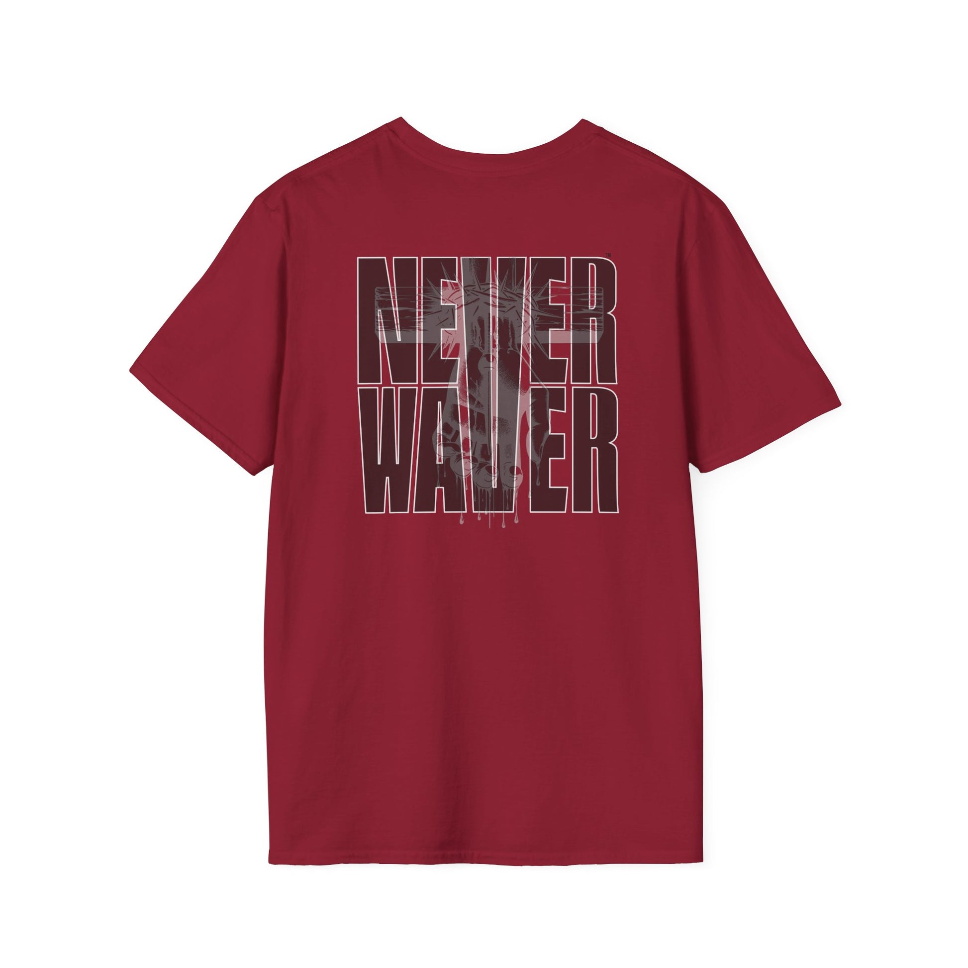 Never Waver” Jesus a bold, eye-catching design that reflects a steadfast faith and confidence in Christ. Unisex Soft style T-Shirt - Never Waver