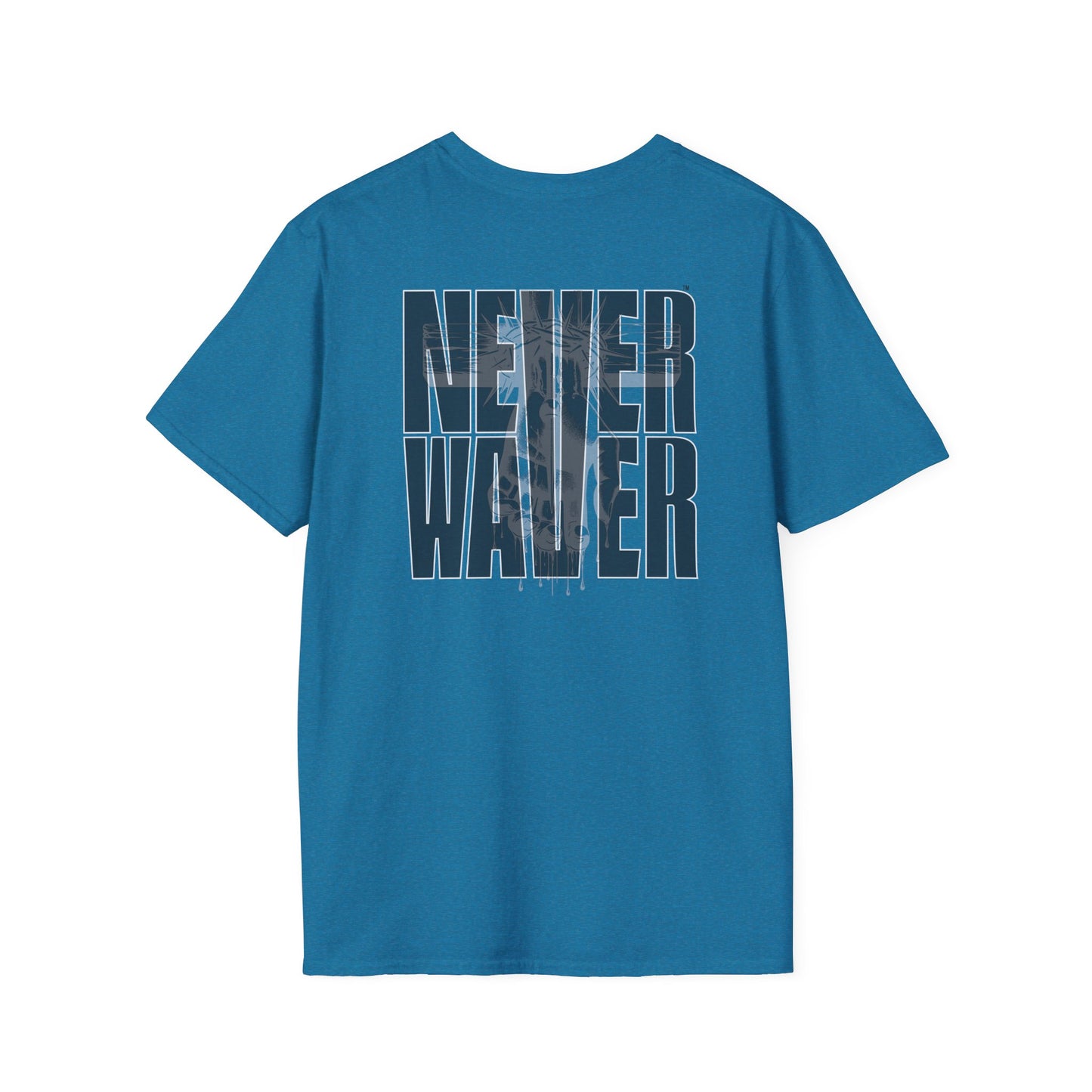 Never Waver” Jesus a bold, eye-catching design that reflects a steadfast faith and confidence in Christ. Unisex Soft style T-Shirt - Never Waver