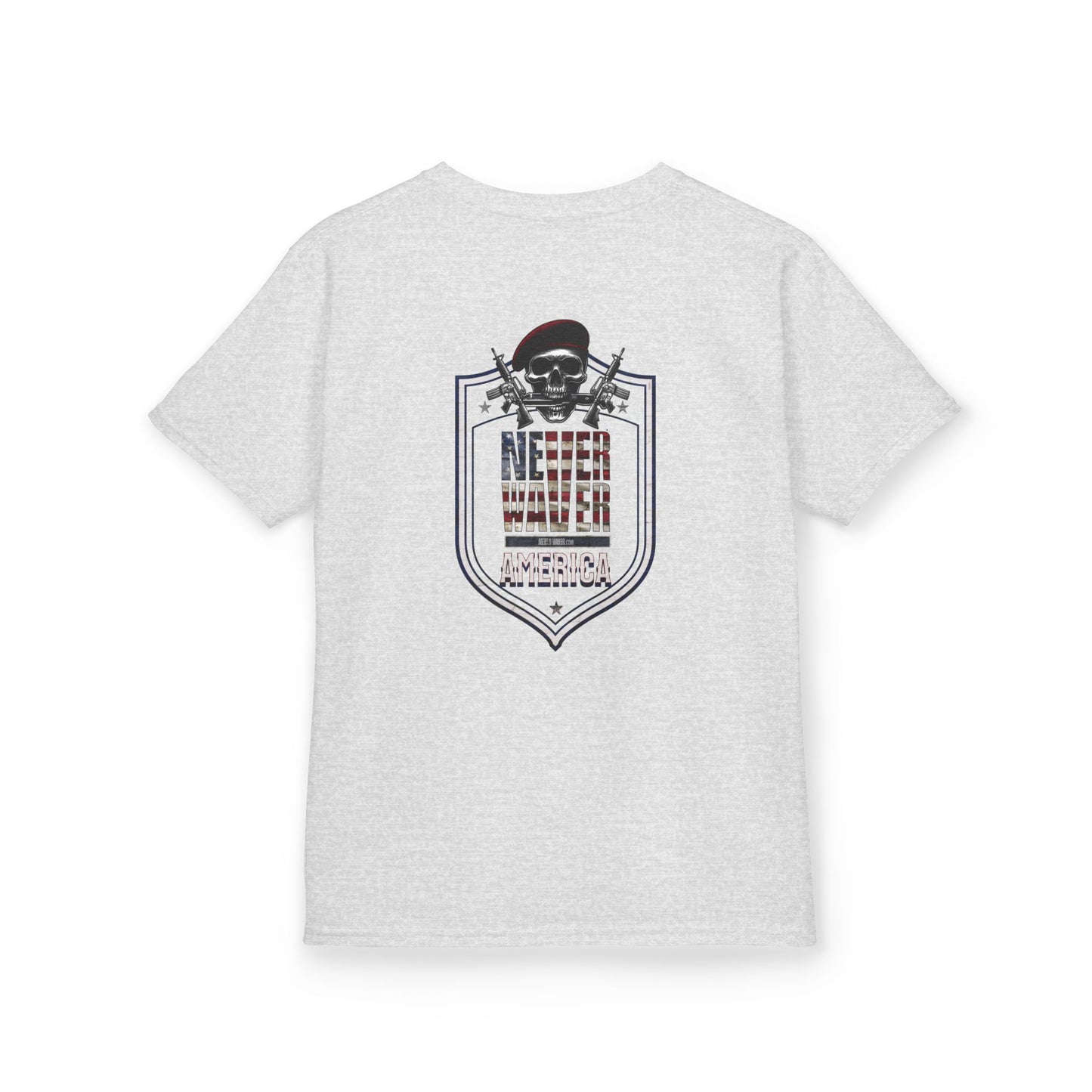 Patriotic Kids Heavy Cotton Tee - 'America Never Waver' USA Graphic Tee - Never Waver