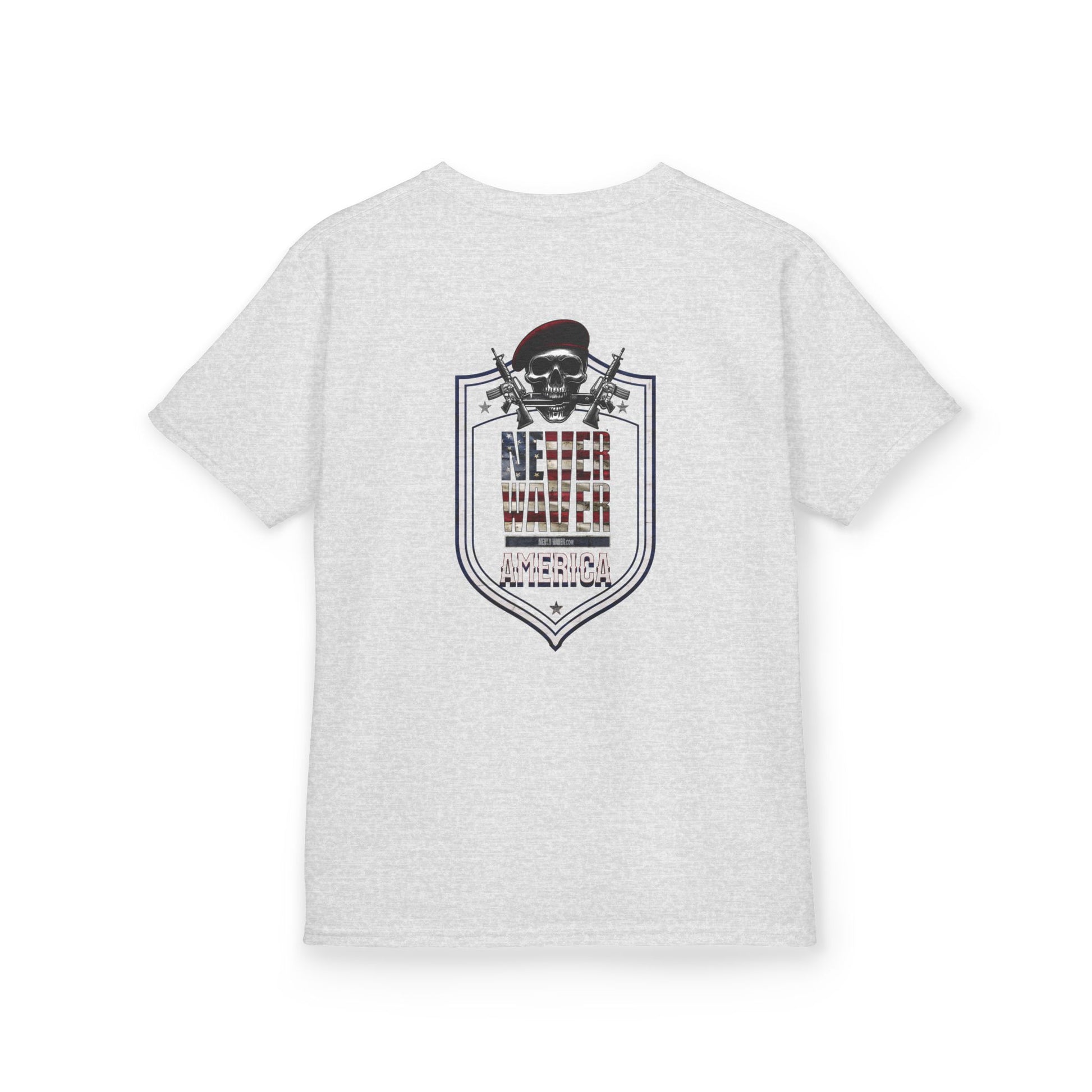 Patriotic Kids Heavy Cotton Tee - 'America Never Waver' USA Graphic Tee - Never Waver