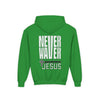 Youth Jesus Hoodie - "Never Waver” Jesus bold, eye-catching design that reflects a steadfast faith and confidence in Christ. " Sweatshirt for Young Jesus Lovers - Never Waver