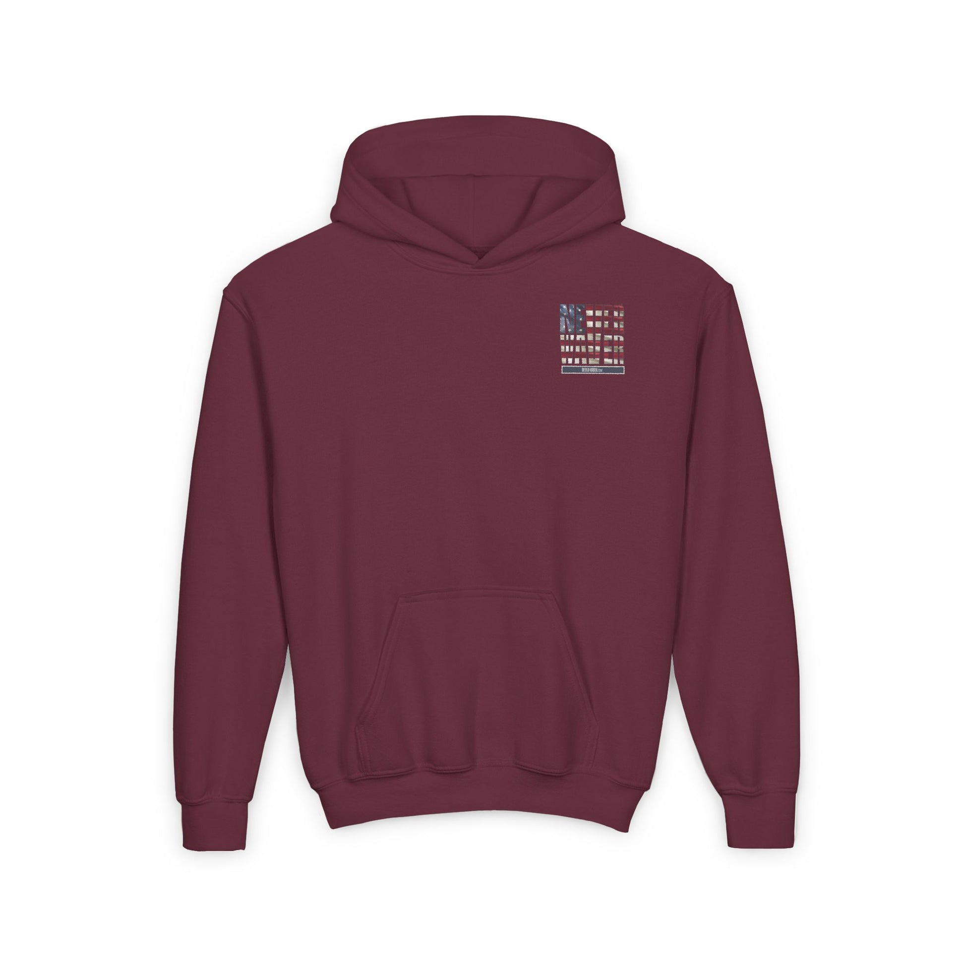 Youth Heavy Blend Hoodie - "America Never Waver " Motivational Sweatshirt - Never Waver