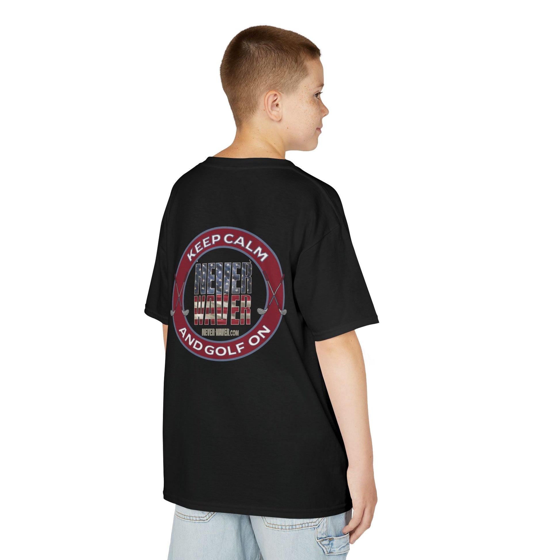Kids Golf Tee - Keep Calm Never Waver and Golf On - Never Waver