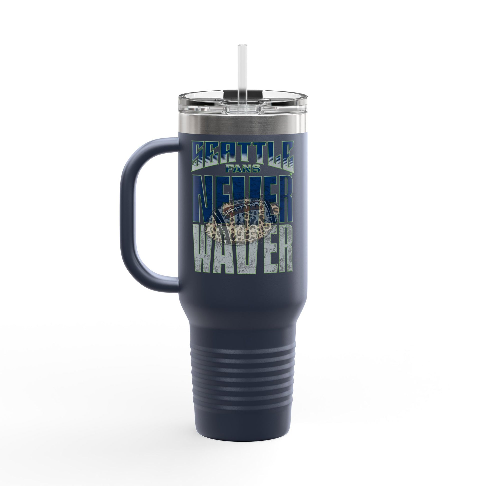 Seattle Fans Never Waver W-Leopard Football Insulated Travel Mug, 40oz - Never Waver