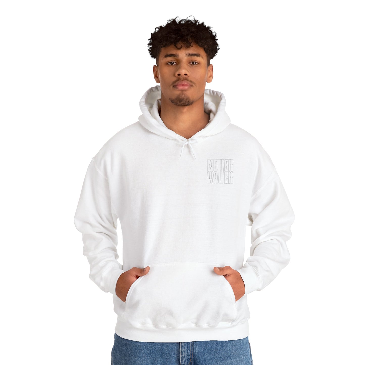 Never Waver” Jesus a bold, eye-catching design that reflects a steadfast faith and confidence in Christ. Hoodie - Unisex Heavy Blend™ Sweatshirt - Never Waver