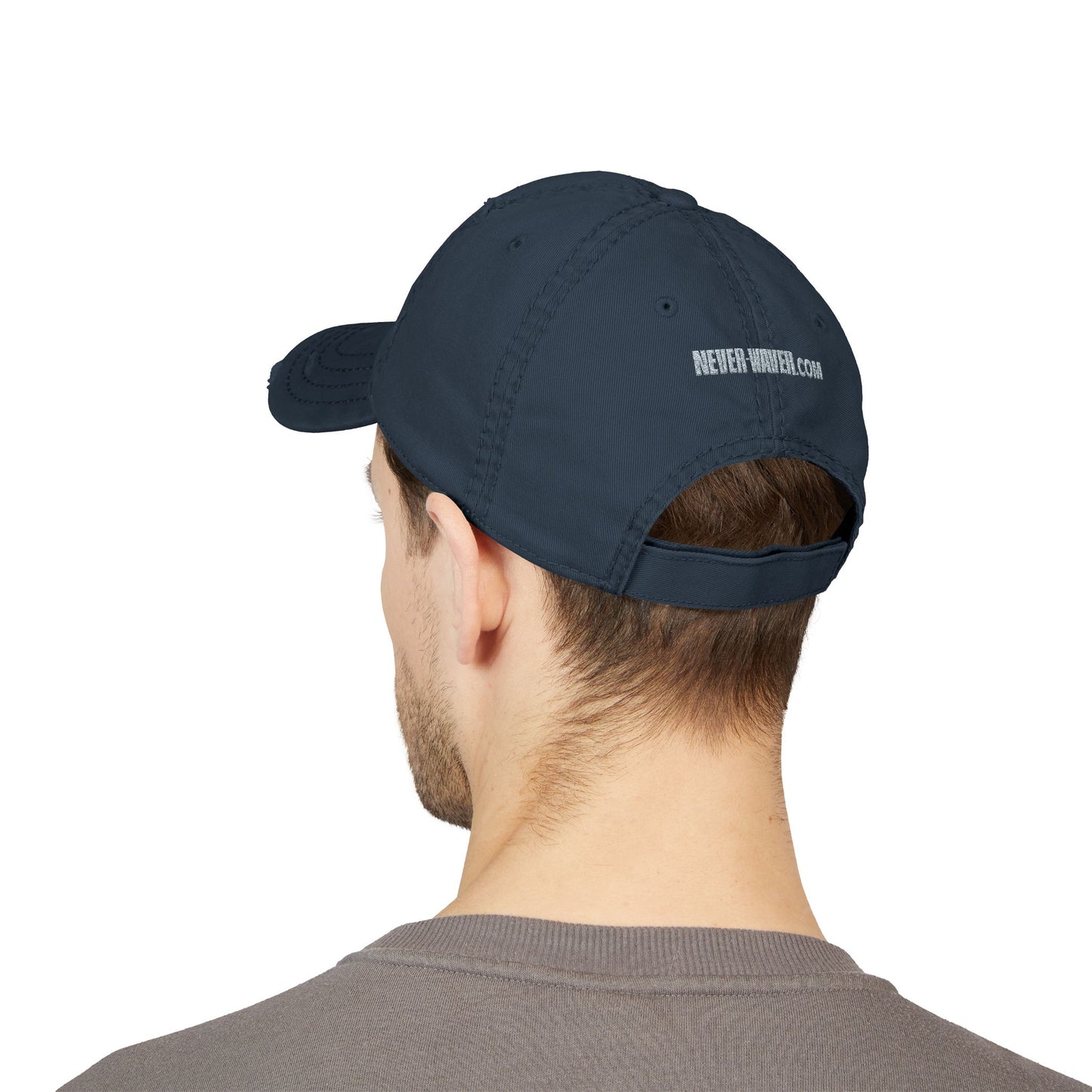 Distressed Dad Hat with 'Never Waver' Embroidery - Casual Style for Everyday Adventures