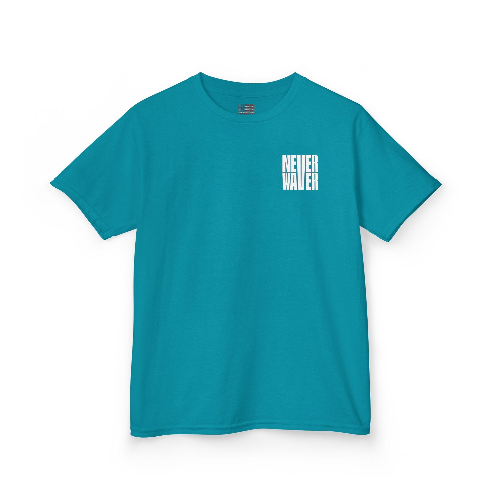 Kids Golf Tee -Never Waver” Jesus a bold, eye-catching design that reflects a steadfast faith and confidence in Christ. - Never Waver