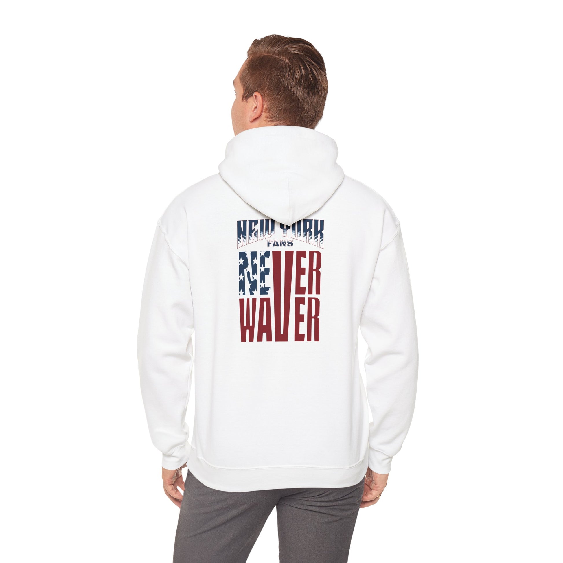 Unisex Heavy Blend™ Hoodie - 'New York Fans Never Waver' American Flag Design - Never Waver