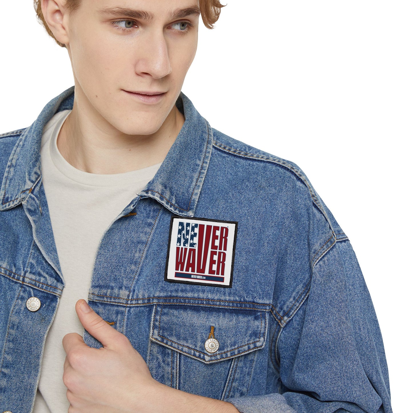 Patriotic Iron-On Patch - 'Never Waver' USA Flag Design for Jackets, Bags, and More - Never Waver