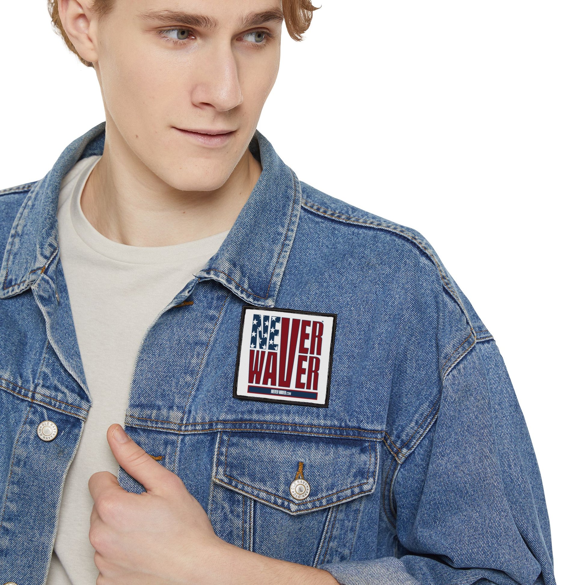 Patriotic Iron-On Patch - 'Never Waver' USA Flag Design for Jackets, Bags, and More - Never Waver