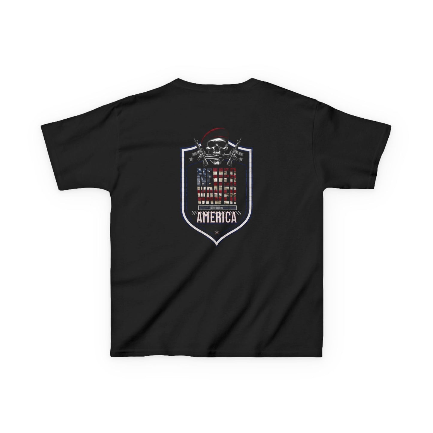 Patriotic Kids Heavy Cotton Tee - 'America Never Waver' USA Graphic Tee - Never Waver
