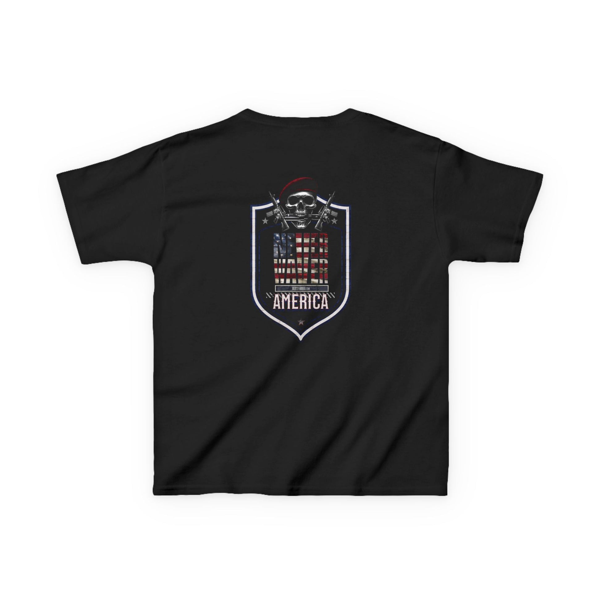 Patriotic Kids Heavy Cotton Tee - 'America Never Waver' USA Graphic Tee - Never Waver