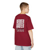Kids Golf Tee -Never Waver” Jesus a bold, eye-catching design that reflects a steadfast faith and confidence in Christ. - Never Waver