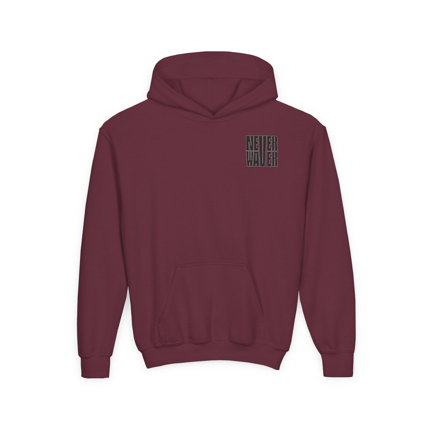 Hoodie - "Never Waver” Jesus a bold, eye-catching design that reflects a steadfast faith and confidence in Christ. " Sweatshirt for Young - Never Waver