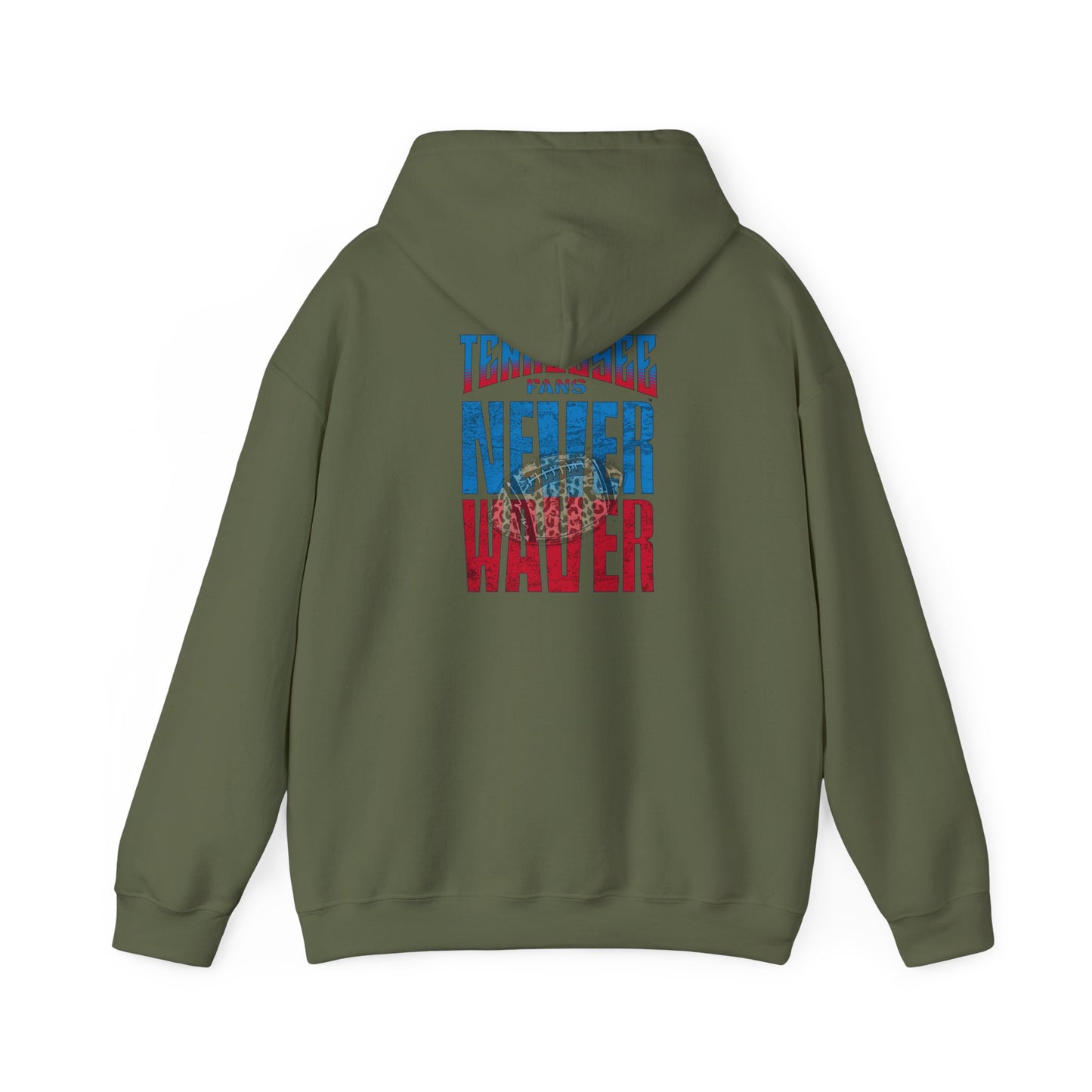 Unisex Heavy Blend™ Hooded Sweatshirt - 'Tennessee Fans Never Waver W Leopard Football' Casual Comfort for Team Fans - Never Waver