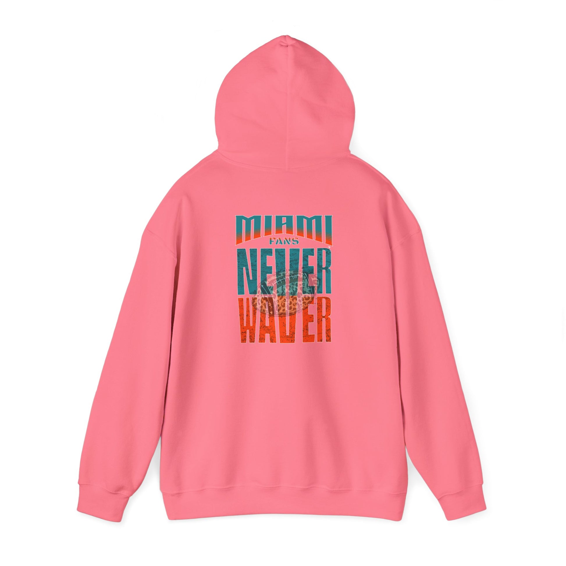 Unisex Heavy Blend™ Hooded Sweatshirt -Miami Fans  NEVER WAVER w Leopard Football | Cozy Streetwear for Every Day - Never Waver