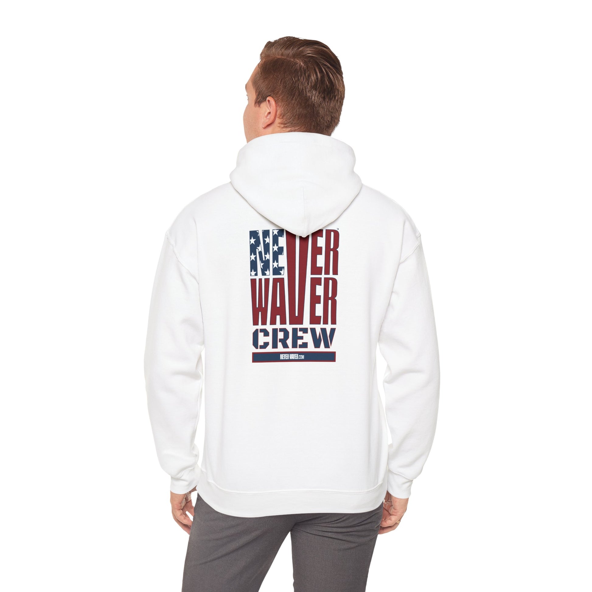 Unisex Heavy Blend™ Hooded Sweatshirt - Never Waver Crew with  American Flag Design - Never Waver