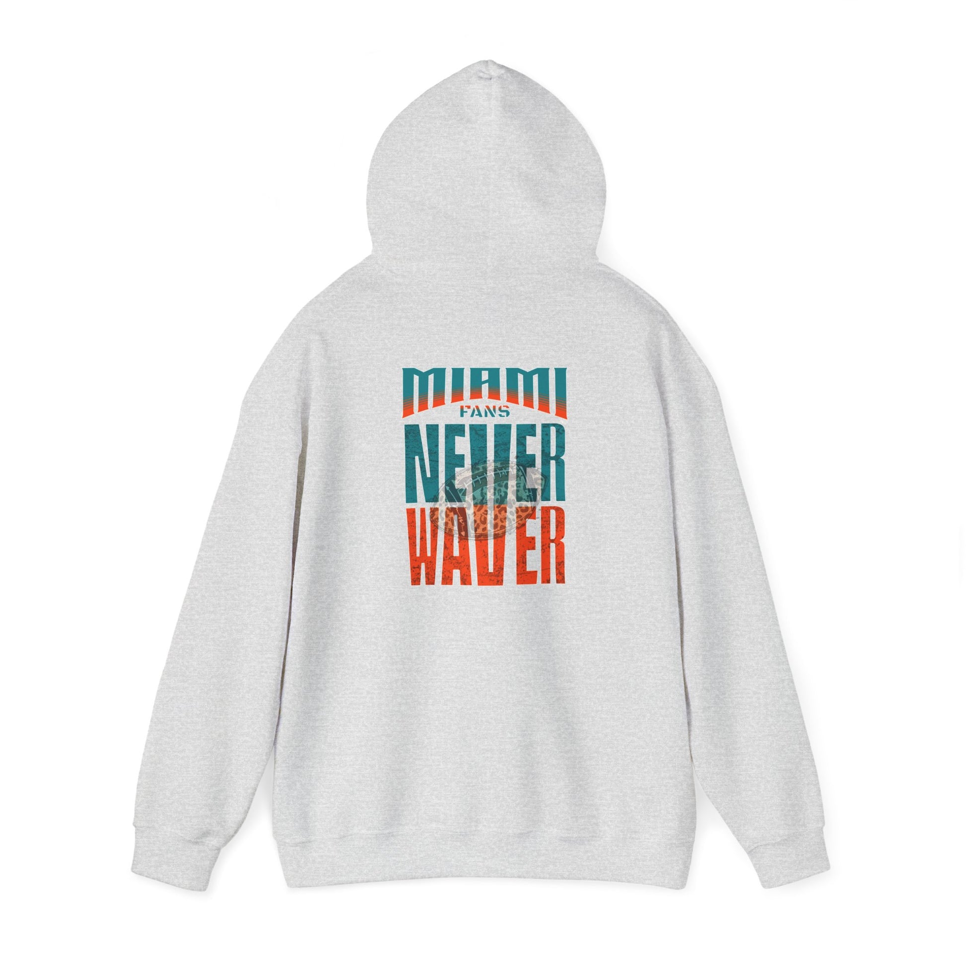 Unisex Heavy Blend™ Hooded Sweatshirt -Miami Fans  NEVER WAVER w Leopard Football | Cozy Streetwear for Every Day - Never Waver