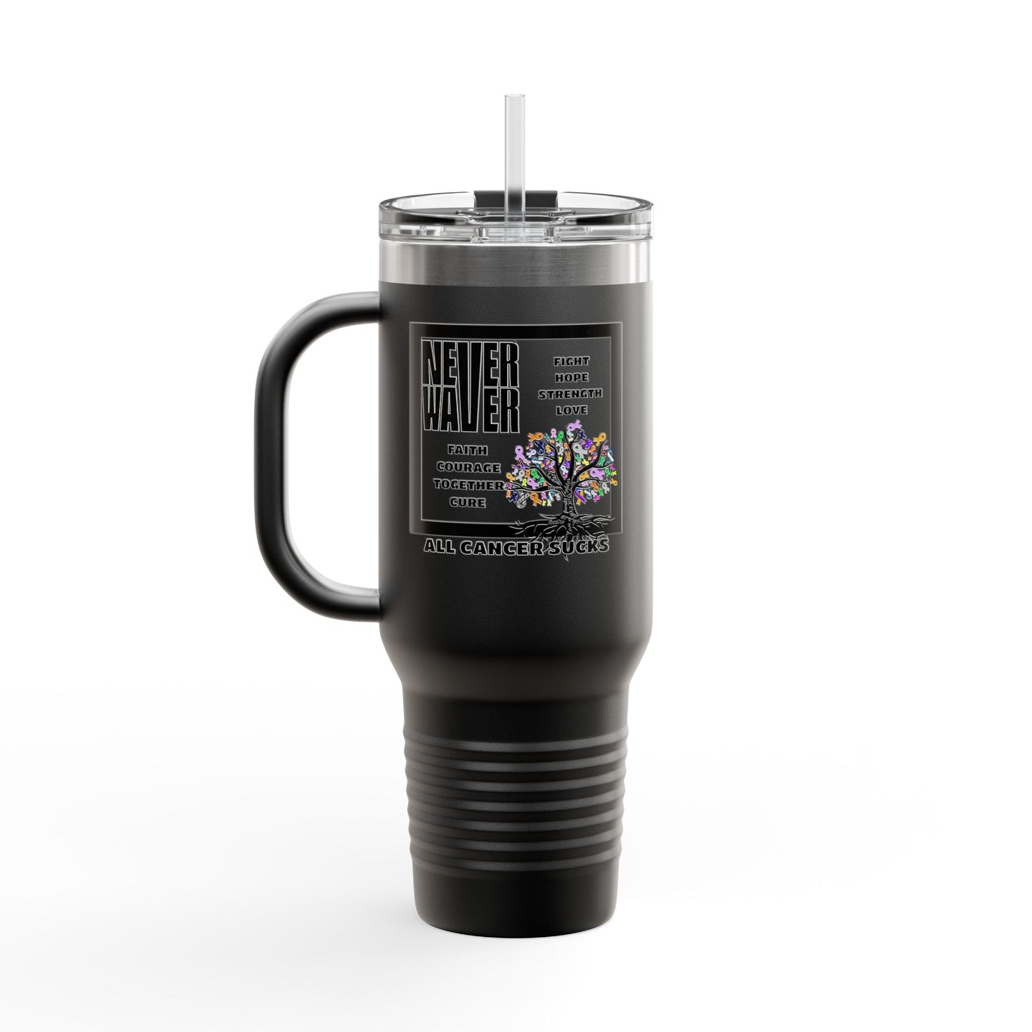 Insulated Travel Mug - Never Waver Tree of Cancer Ribbons, 40oz - Never Waver